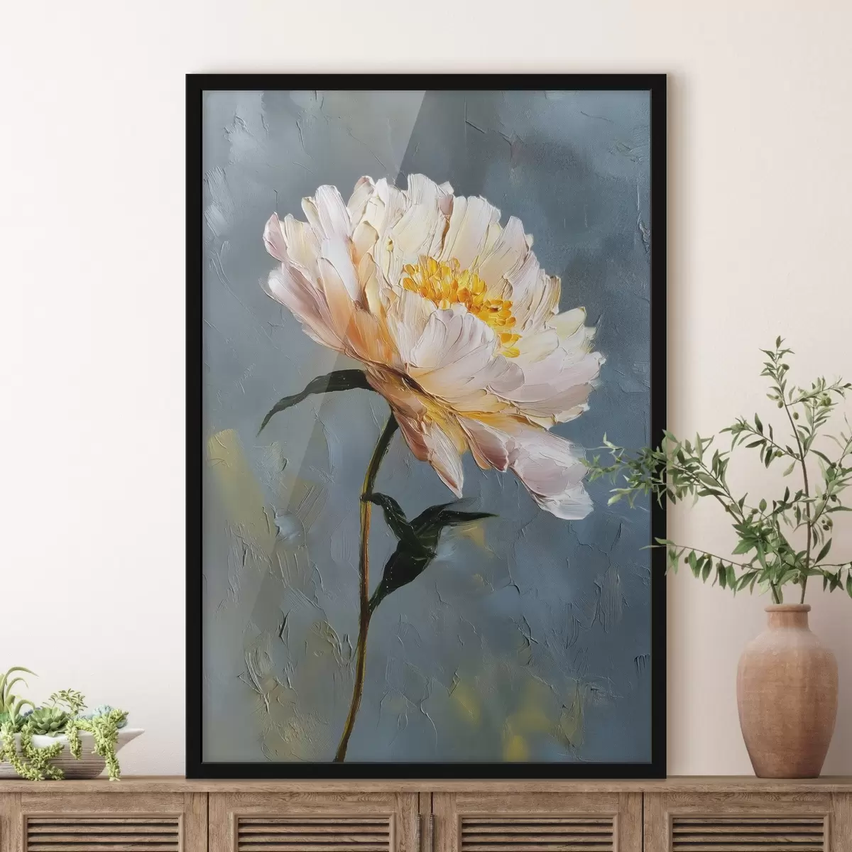 Poster Flor abstracta: composición en tonos azules y grises f45542