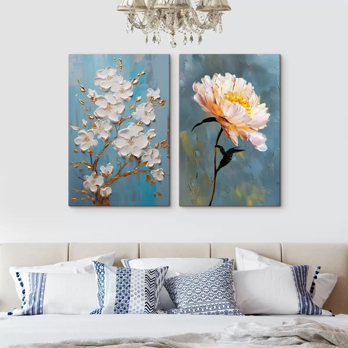 murales de pared Rama en flor y peonía: composición en relieve m00637