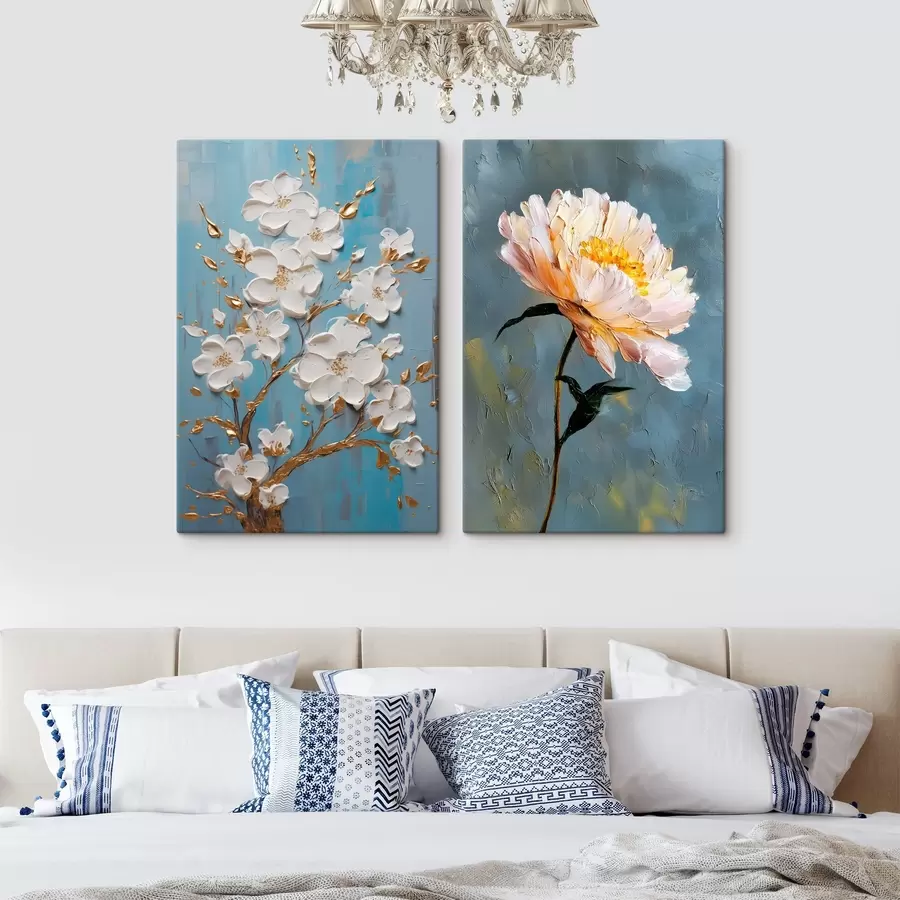 murales de pared Rama en flor y peonía: composición en relieve m00637