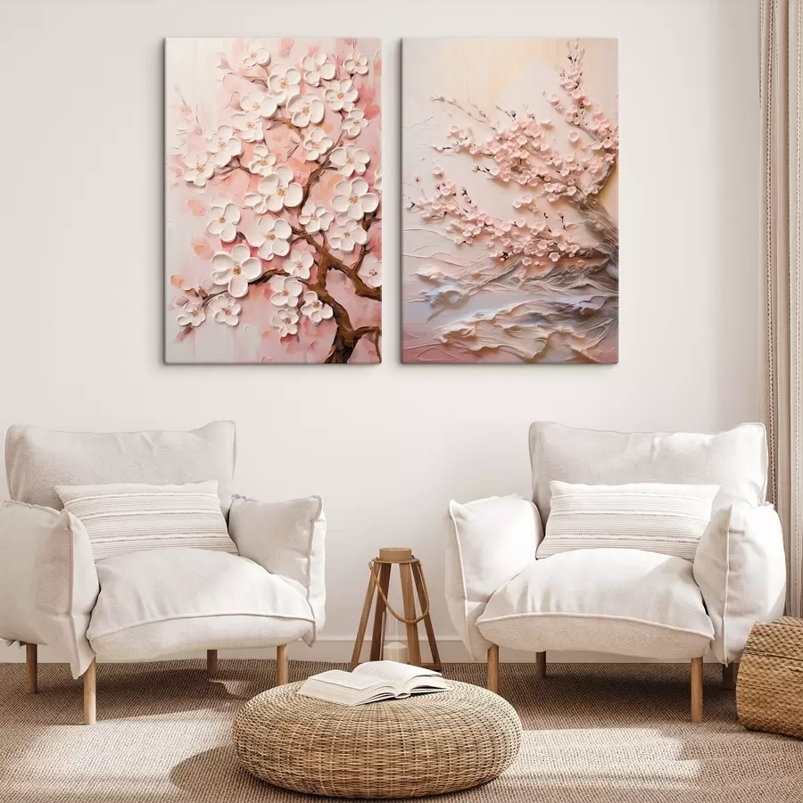 murales de pared Sakura en flor: composición en estilo impasto m00638