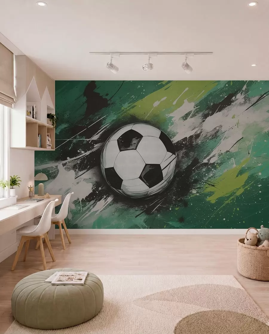 murales de pared Balón de fútbol con un graffiti borroso de fondo w04467