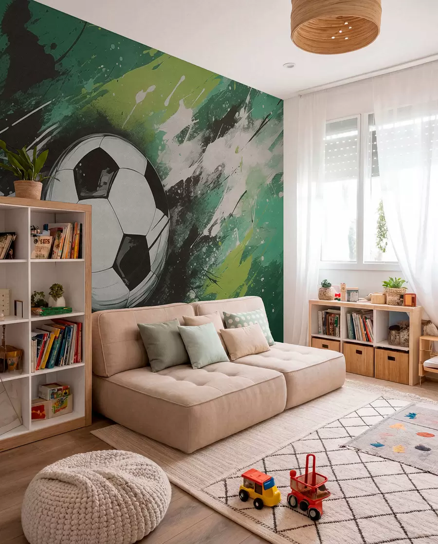 murales de pared Balón de fútbol con un graffiti borroso de fondo w04467