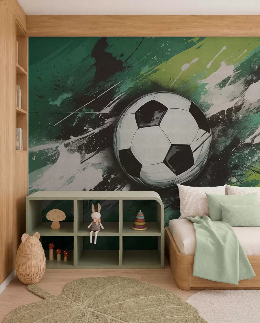 murales de pared Balón de fútbol con un graffiti borroso de fondo w04467