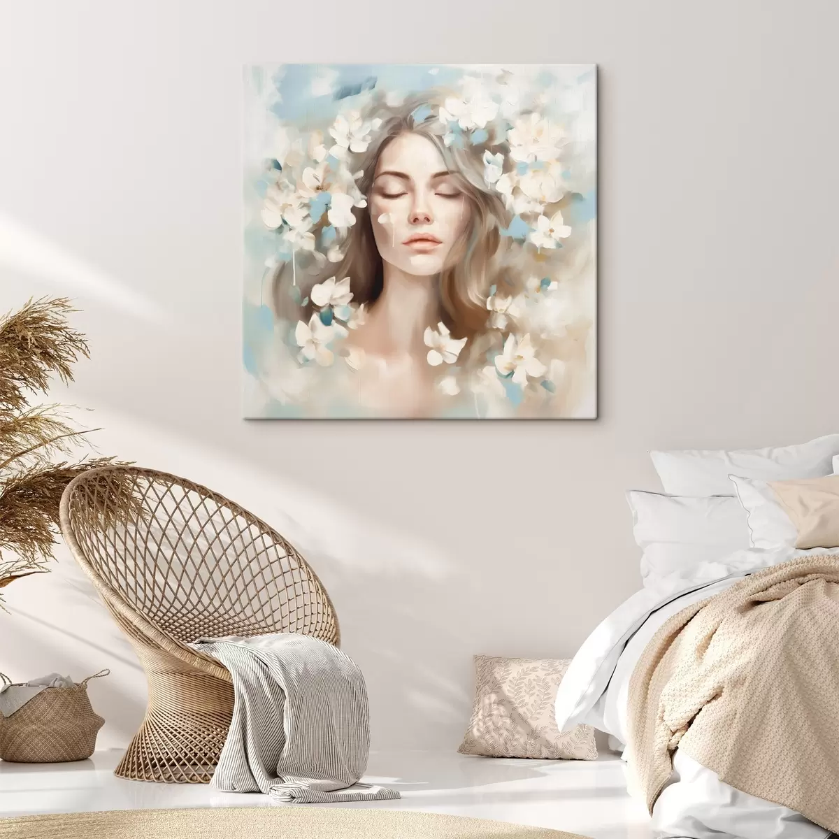 murales de pared Retrato abstracto de una mujer con flores en forma de pinceladas s45450