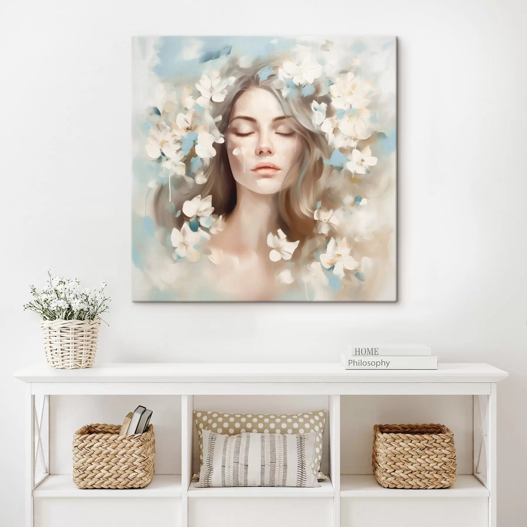 murales de pared Retrato abstracto de una mujer con flores en forma de pinceladas s45450