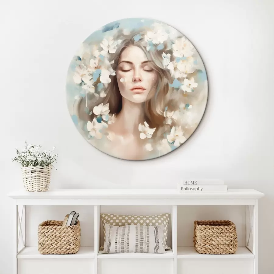 murales de pared Retrato abstracto de una mujer con flores en forma de pinceladas r45450