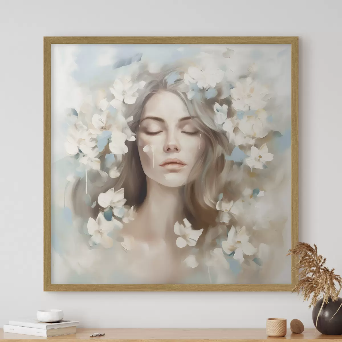 Poster Retrato abstracto de una mujer con flores en forma de pinceladas f45450