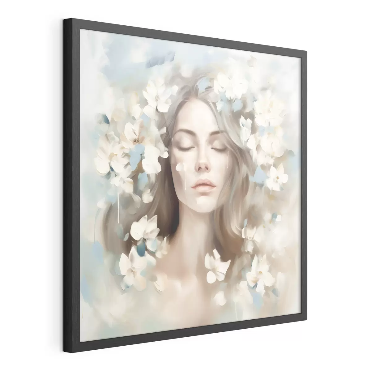 Poster Retrato abstracto de una mujer con flores en forma de pinceladas f45450