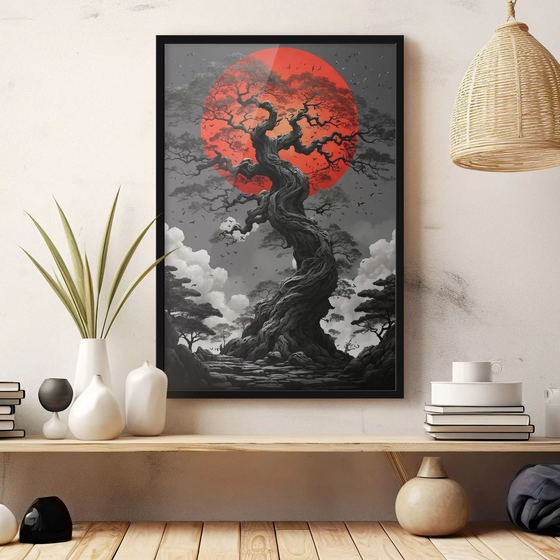 murales de pared Paisaje abstracto con montañas en estilo papel f45485