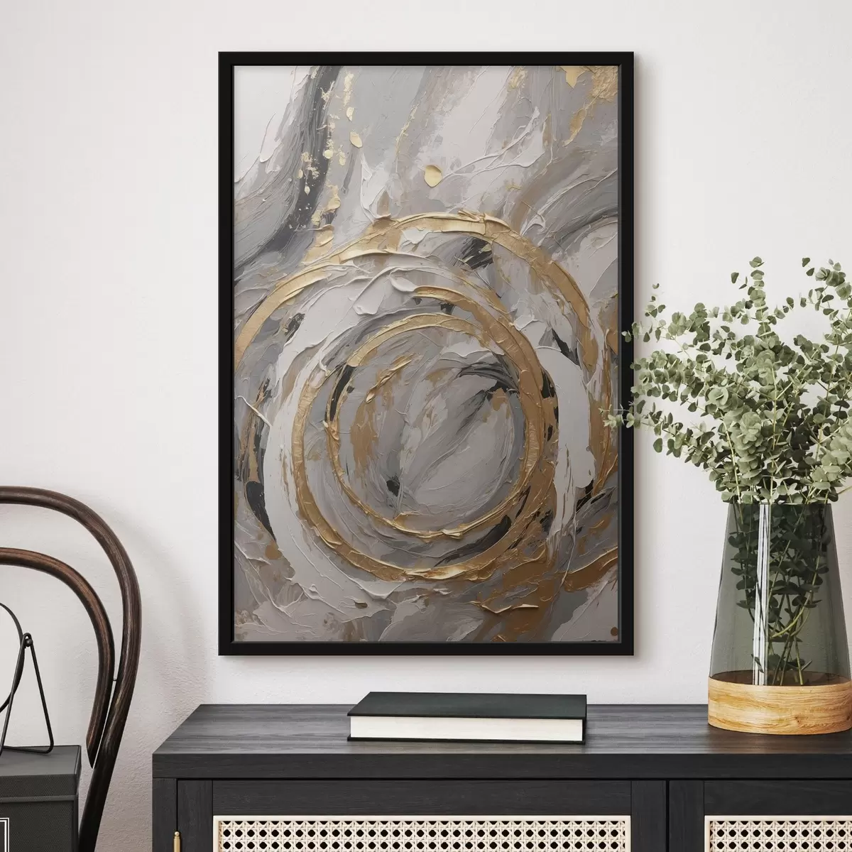 Poster Poni blanco con crin y flores rosas f45487