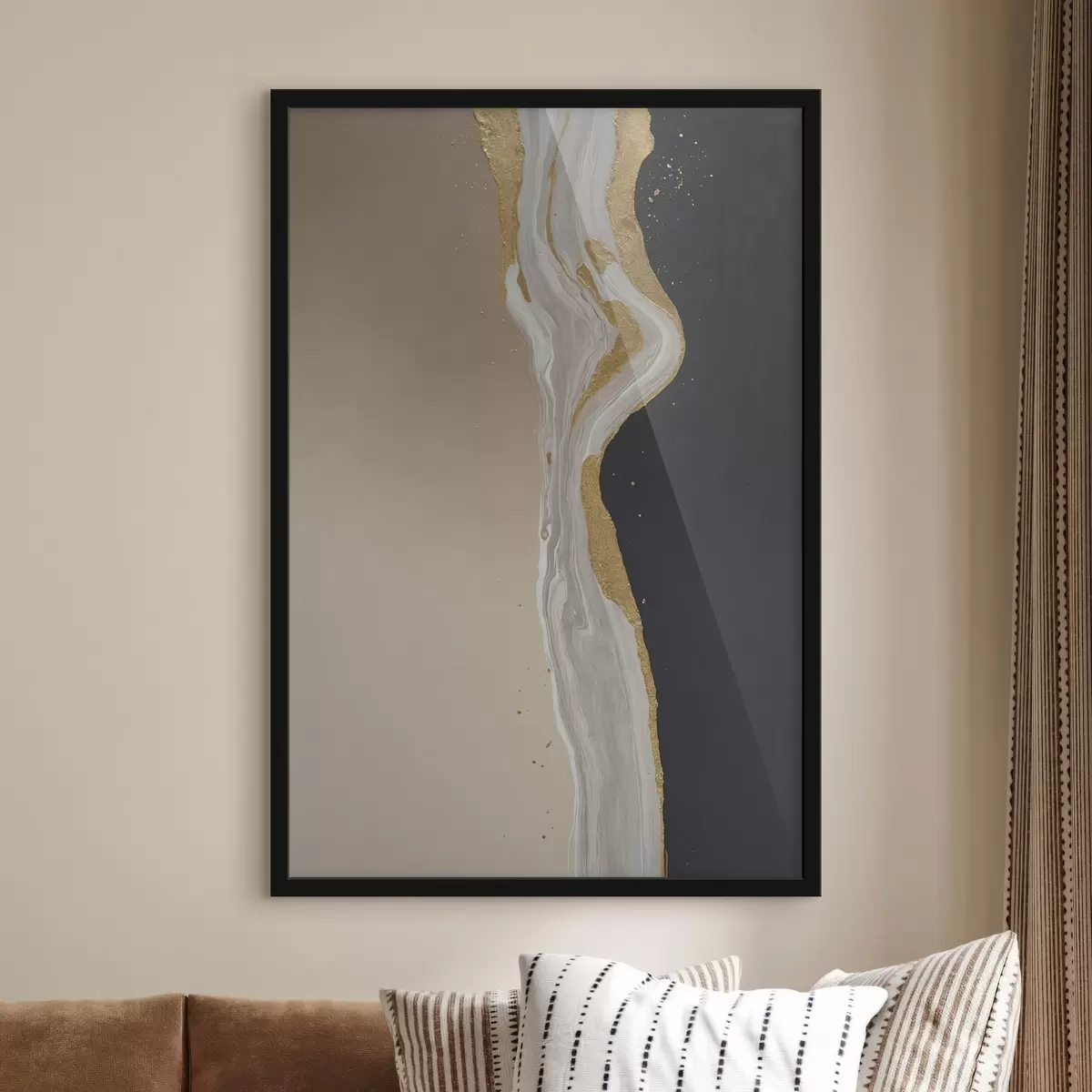 Poster Flores de peonía color crema sobre fondo verde f45494