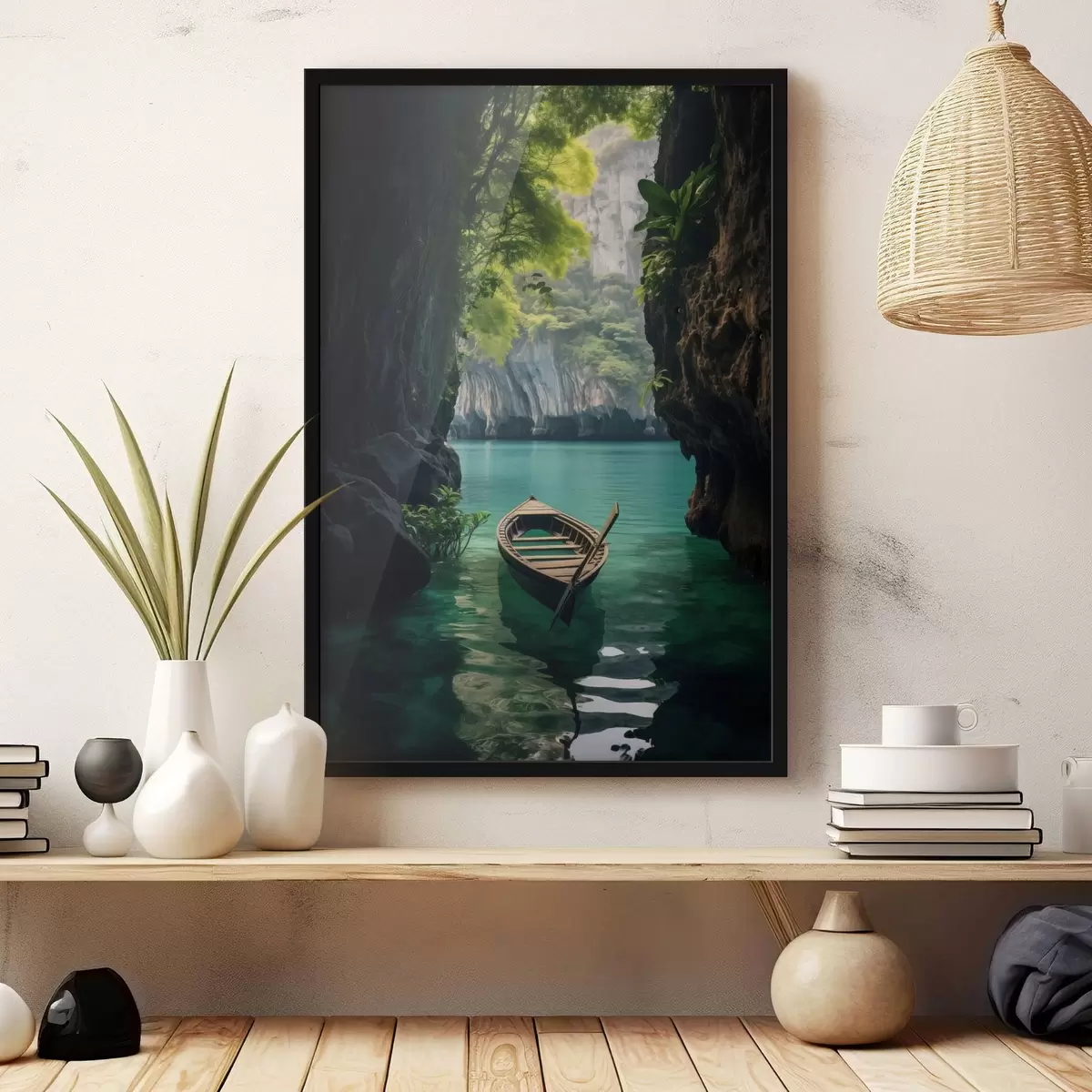 Poster Un árbol solitario en un lago bajo un cielo rosa f45507