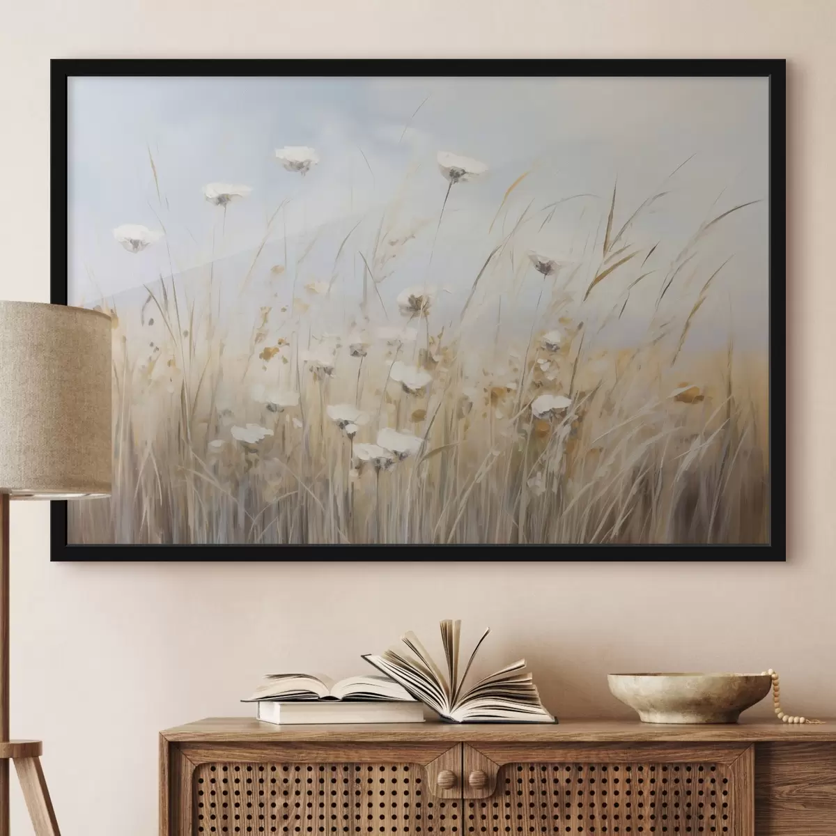 Poster Un barco en aguas turquesas entre rocas f45511