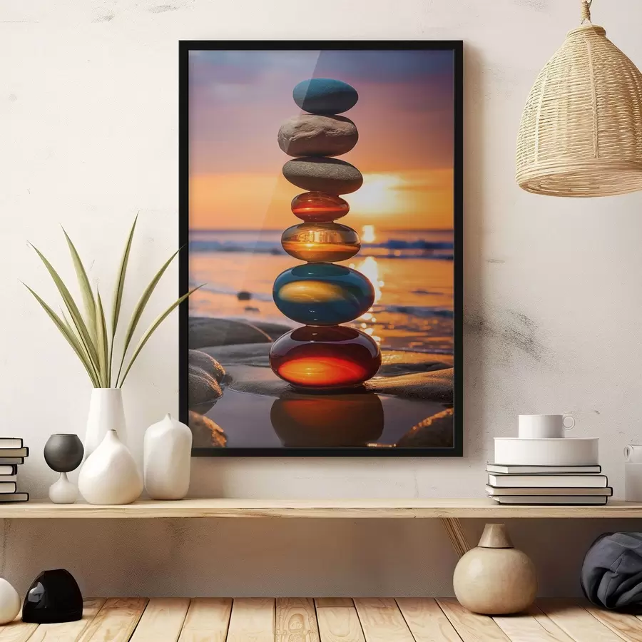 murales de pared Piedras apiladas con la puesta de sol como telón de fondo f45520