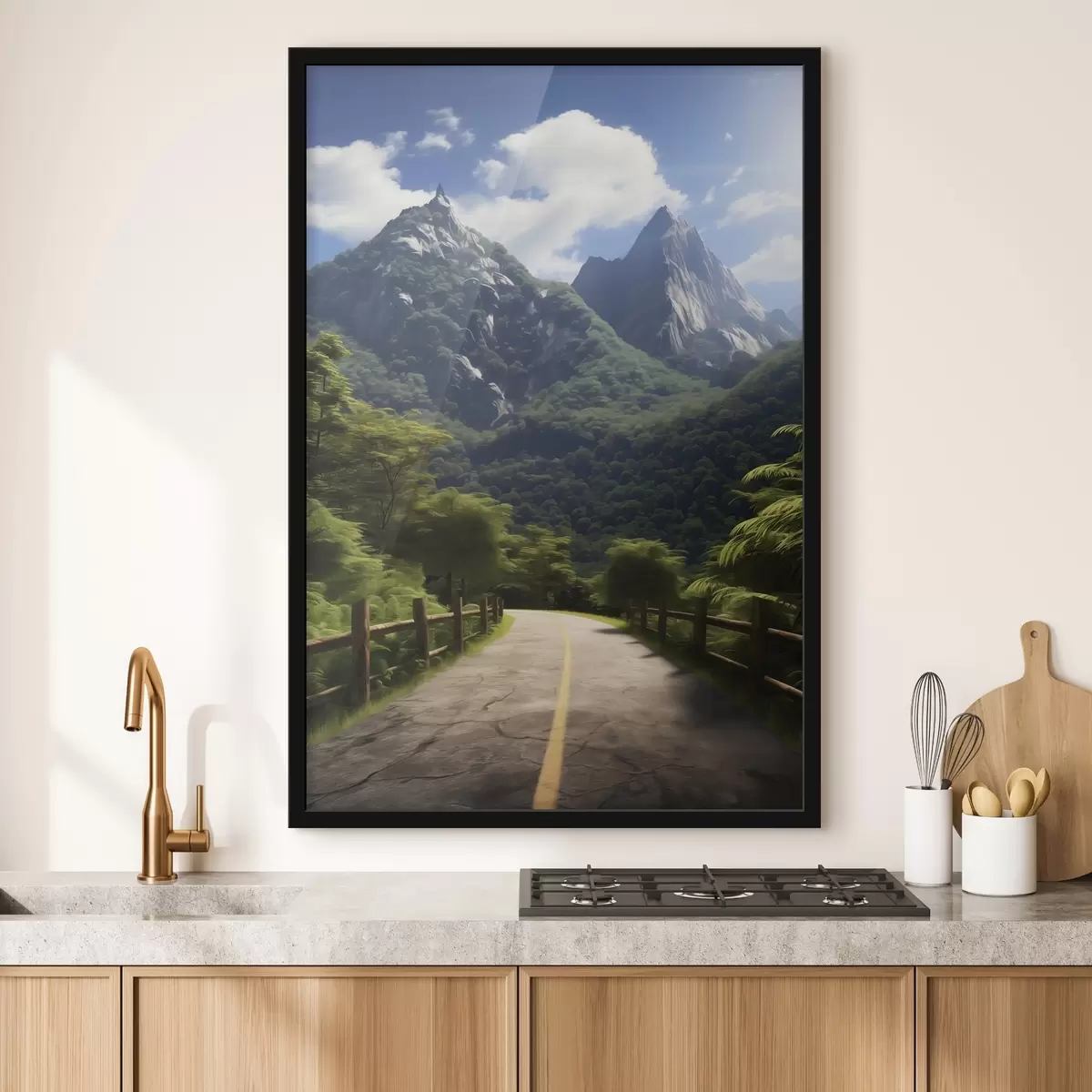 Poster Carretera de montaña entre árboles verdes f45525