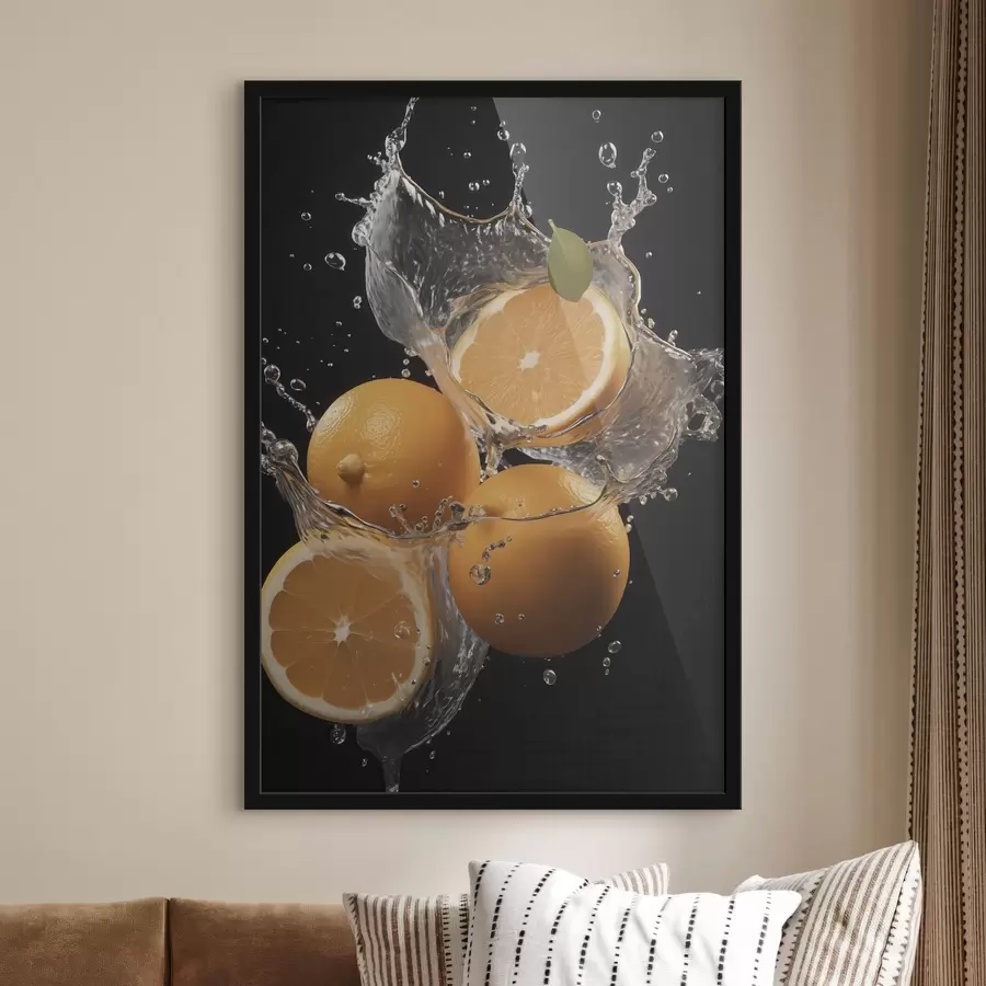 murales de pared Naranjas jugosas en salpicaduras de agua f45526