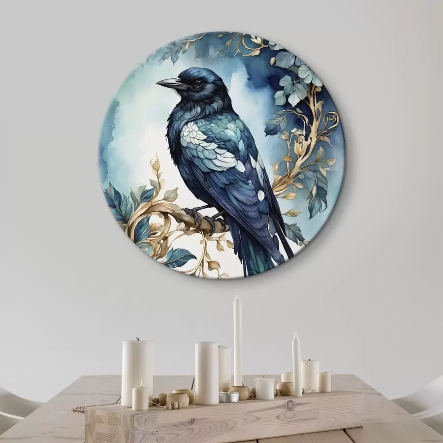 murales de pared Pájaro azul en una rama con hojas estilo acuarela r45483