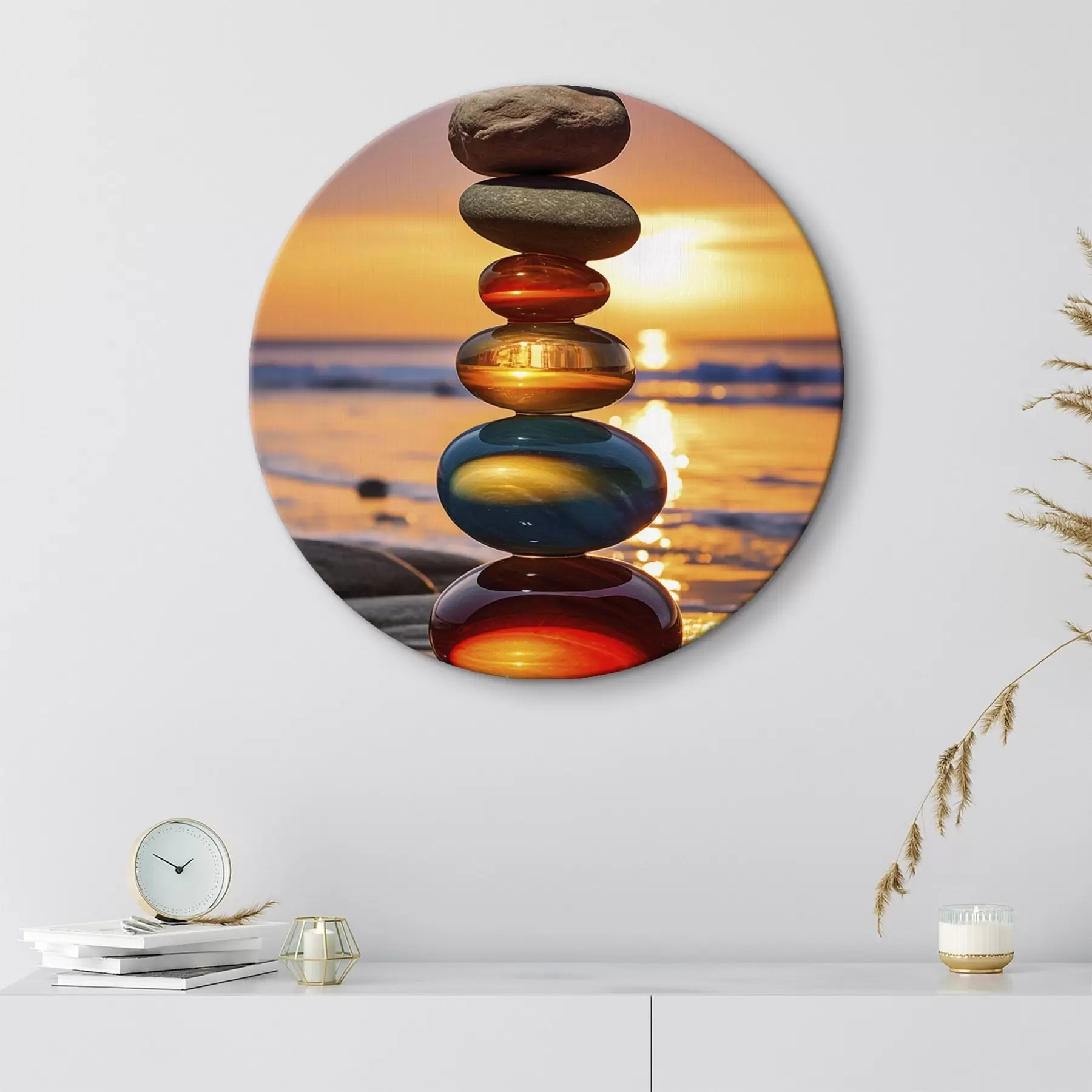 murales de pared Piedras apiladas con la puesta de sol como telón de fondo r45520