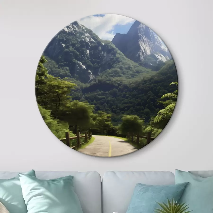 murales de pared Carretera de montaña entre árboles verdes r45525