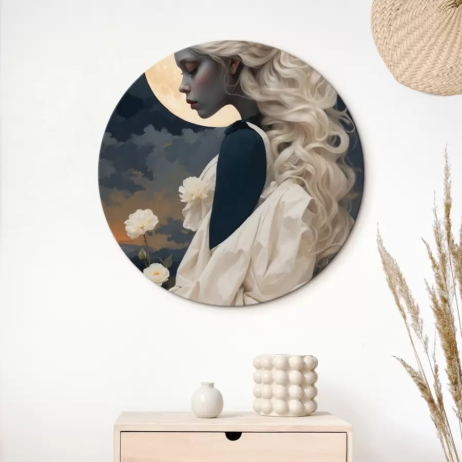 murales de pared Mujer de pelo blanco bajo la luna r45622