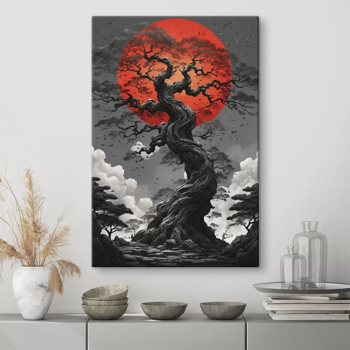 murales de pared Paisaje abstracto con montañas en estilo papel s45485