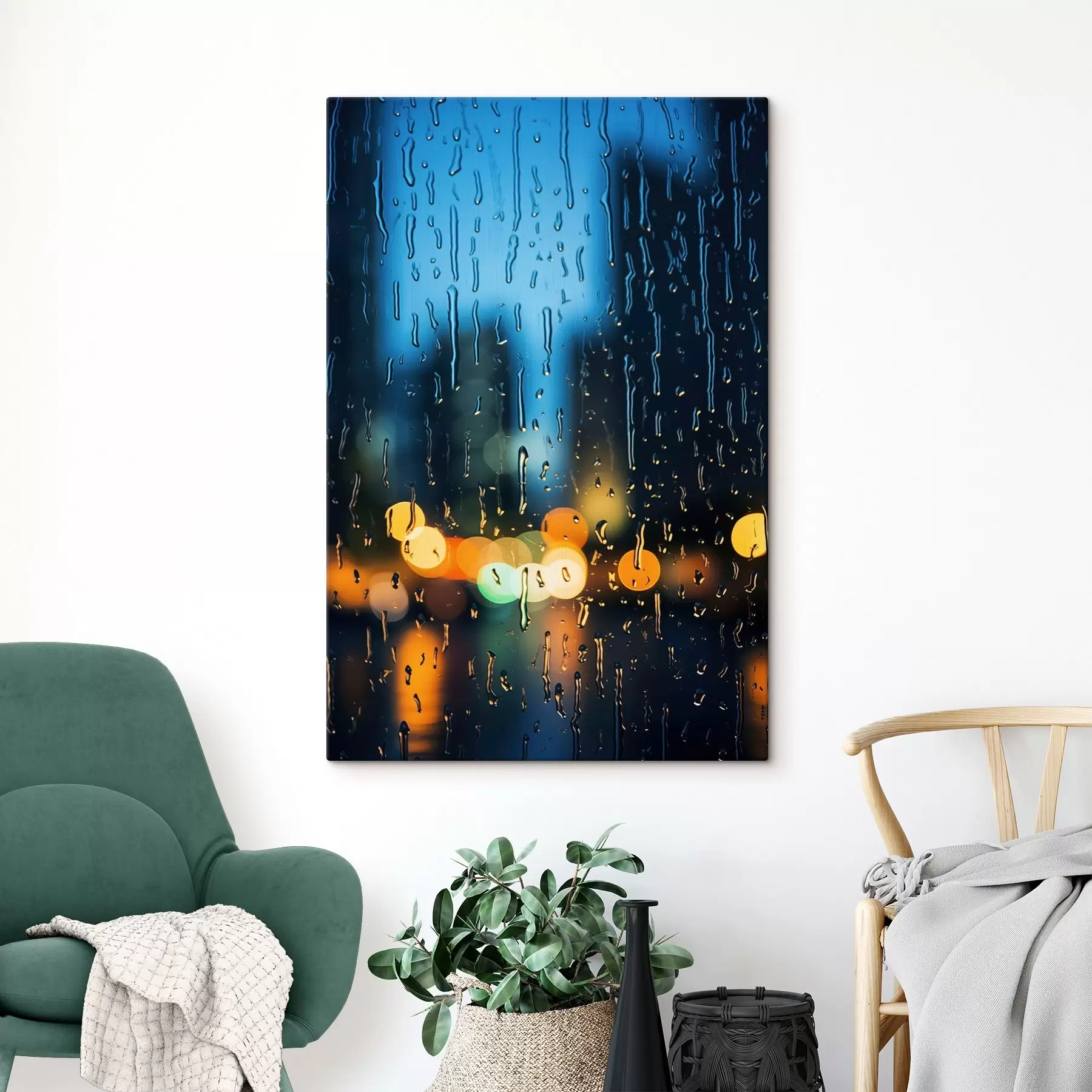 murales de pared Taza de café sobre una mesa bajo la lluvia s45500