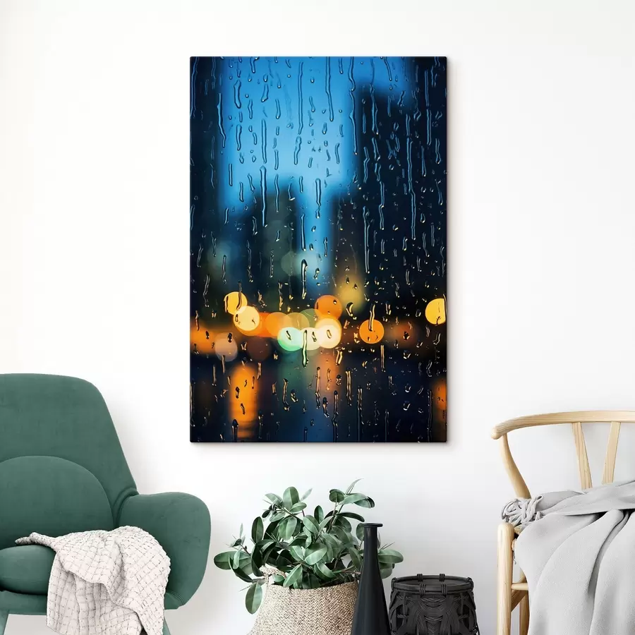 murales de pared Taza de café sobre una mesa bajo la lluvia s45500