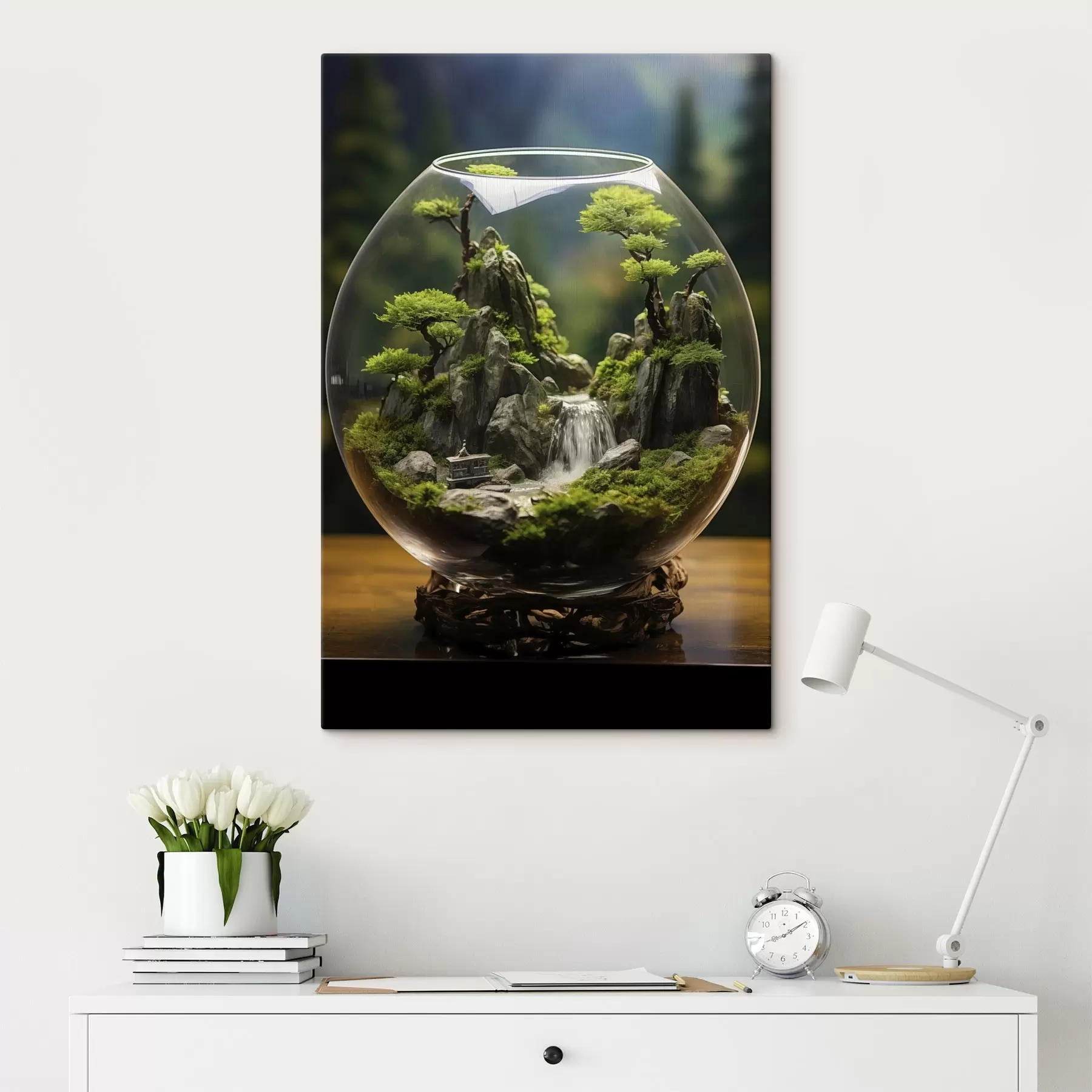 murales de pared Flor azul con gotas de agua en los pétalos s45502