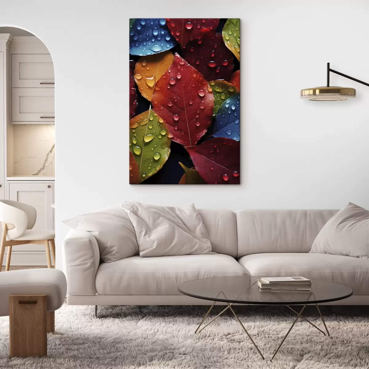 murales de pared Hojas de colores con gotas de agua s45516