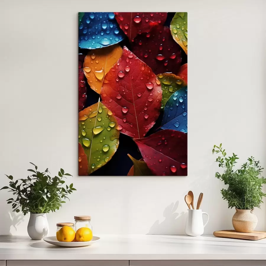murales de pared Hojas de colores con gotas de agua s45516
