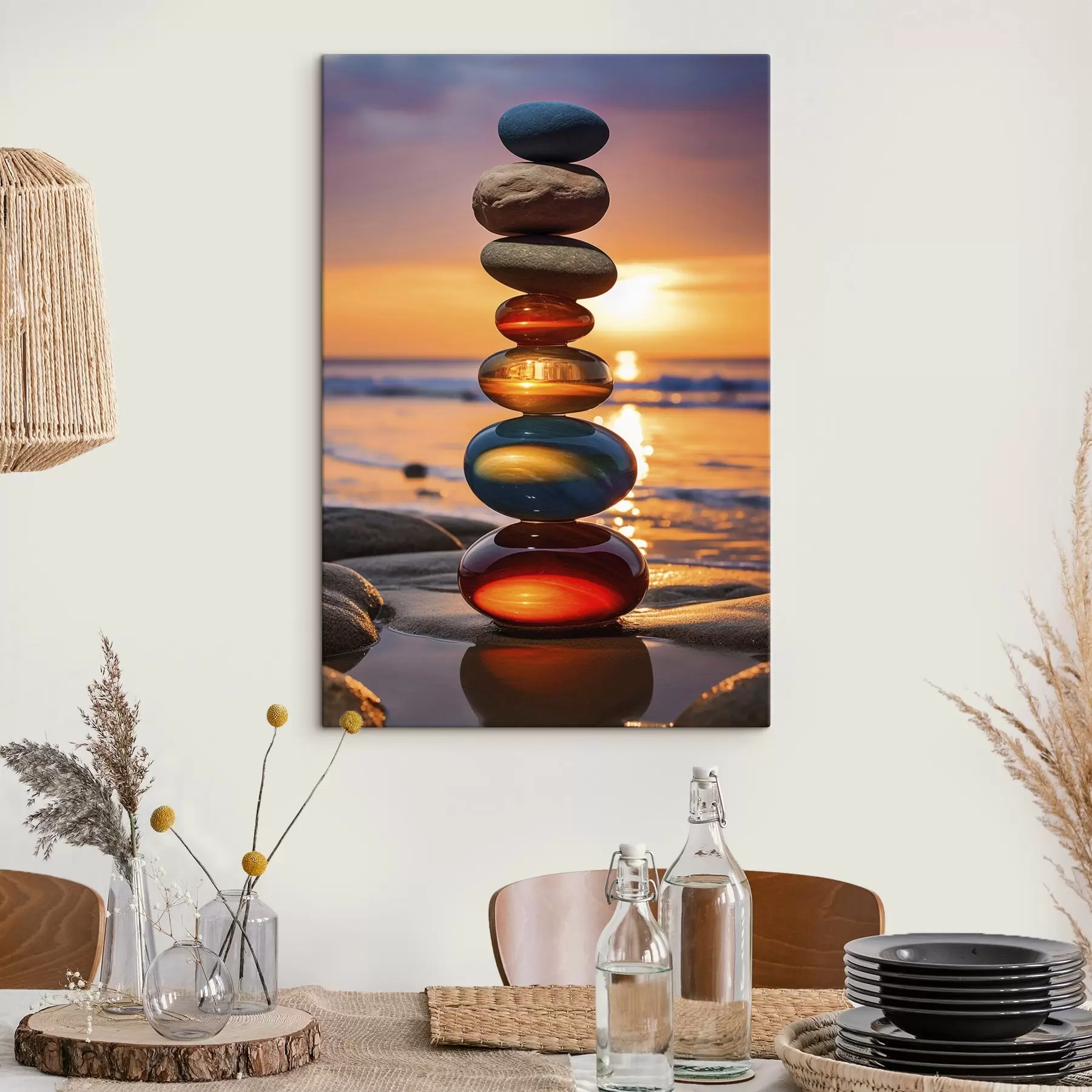 murales de pared Piedras apiladas con la puesta de sol como telón de fondo s45520