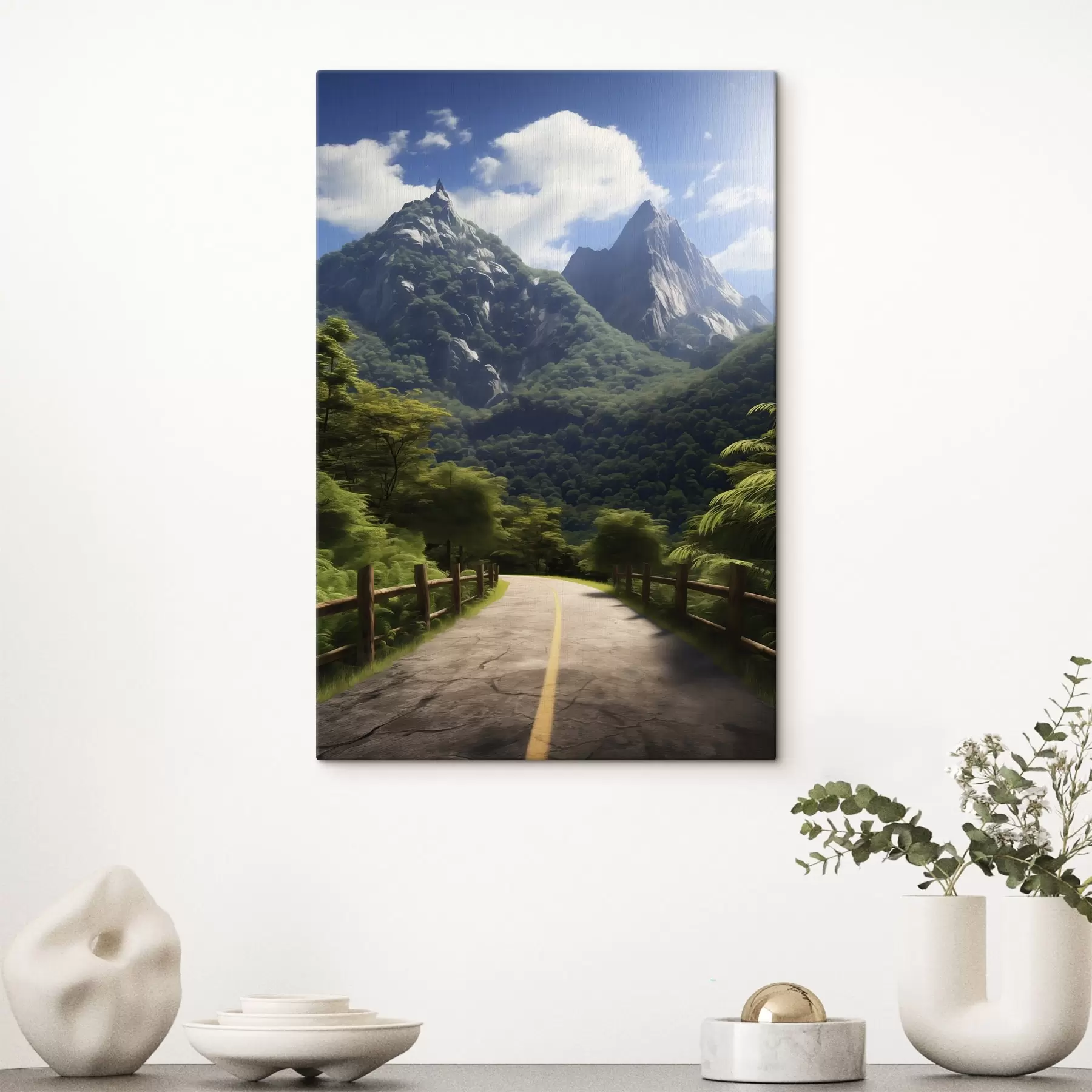 murales de pared Carretera de montaña entre árboles verdes s45525