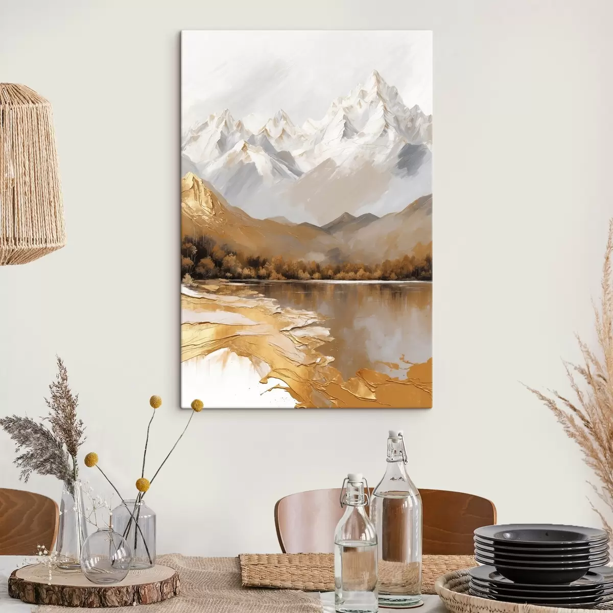 murales de pared Paisaje de montaña con un lago y árboles s45620