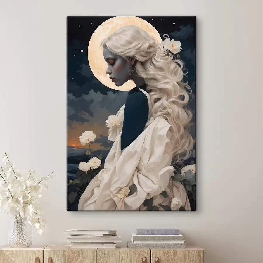 murales de pared Mujer de pelo blanco bajo la luna s45622