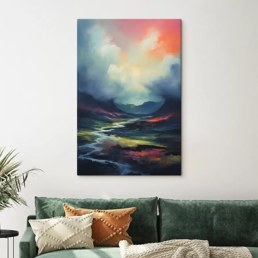 murales de pared Paisaje abstracto con un río y montañas s45627