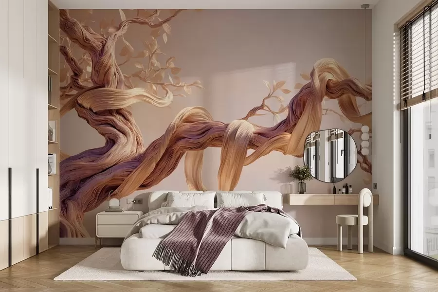 murales de pared Tronco de árbol retorcido con hojas decorativas w09360