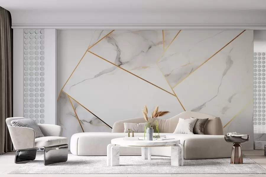 murales de pared Imitación de una superficie de mármol con un patrón geométrico amarillo w09363