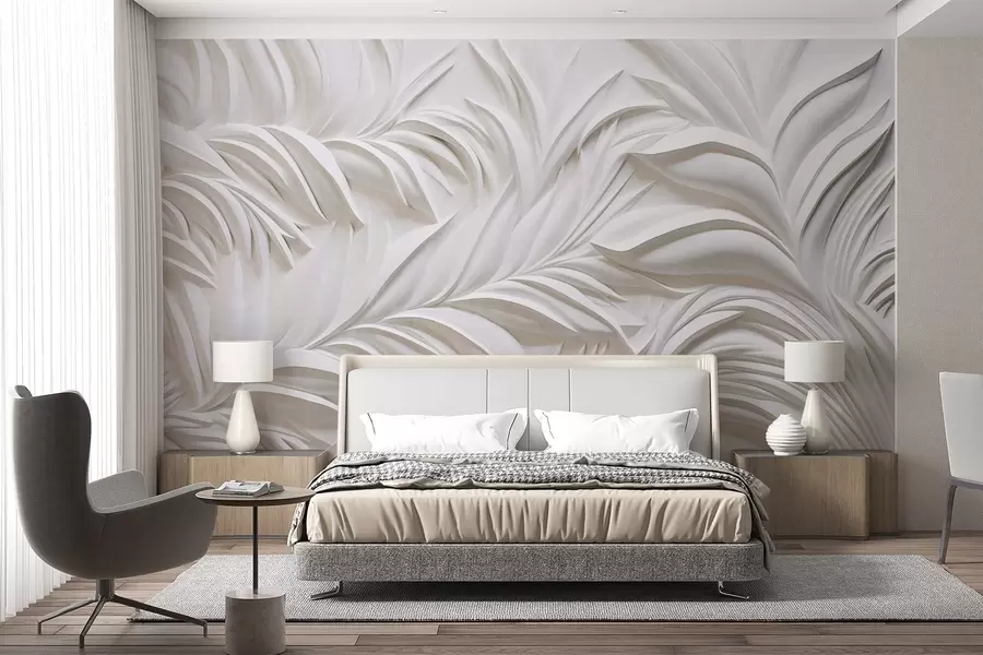 murales de pared Textura abstracta de hojas blancas y elementos florales, estética minimalista w09378