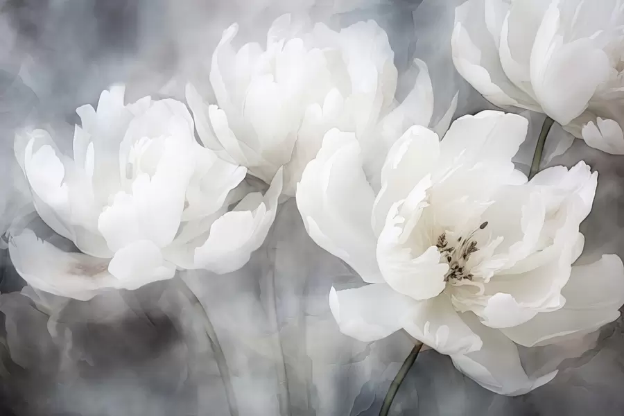 murales de pared Flores blancas sobre un fondo brumoso y delicado w04441