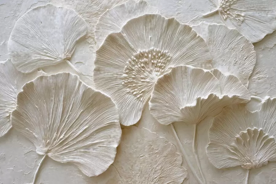 murales de pared Voluminosas hojas de ginkgo en ligero relieve w04444
