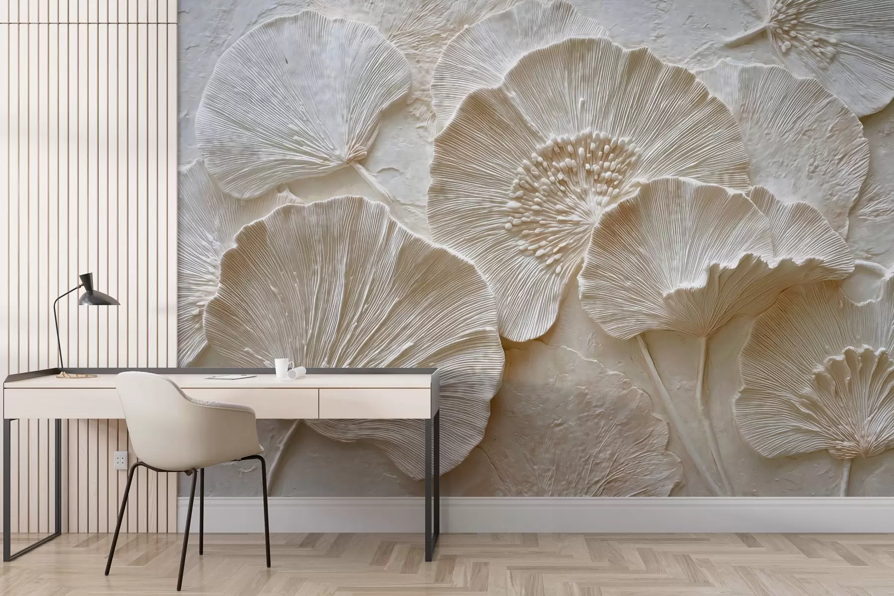 murales de pared Voluminosas hojas de ginkgo en ligero relieve w04444