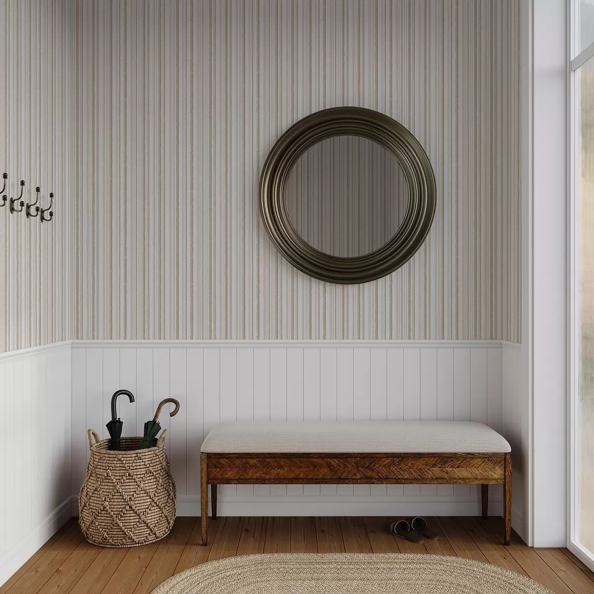 Papel pintado Rayas beige-rosa con detalles blancos a00505