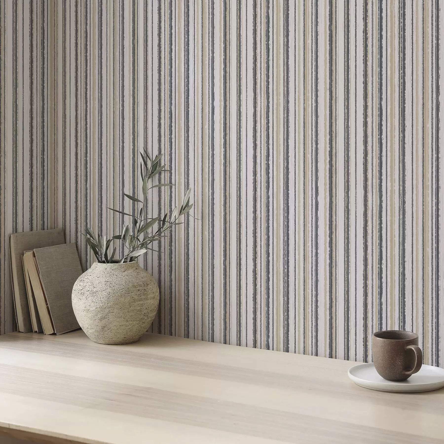 murales de pared Rayas en tonos gris-beige y amarillentos a00508