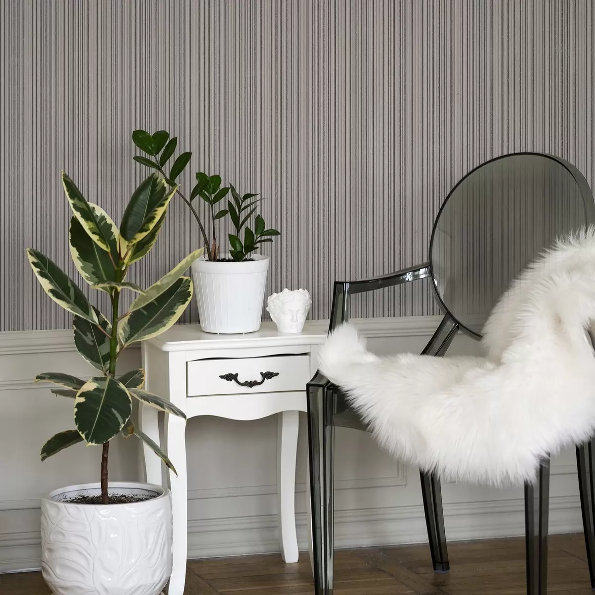 Papel pintado Delicadas rayas en tonos grises y rosas a00509