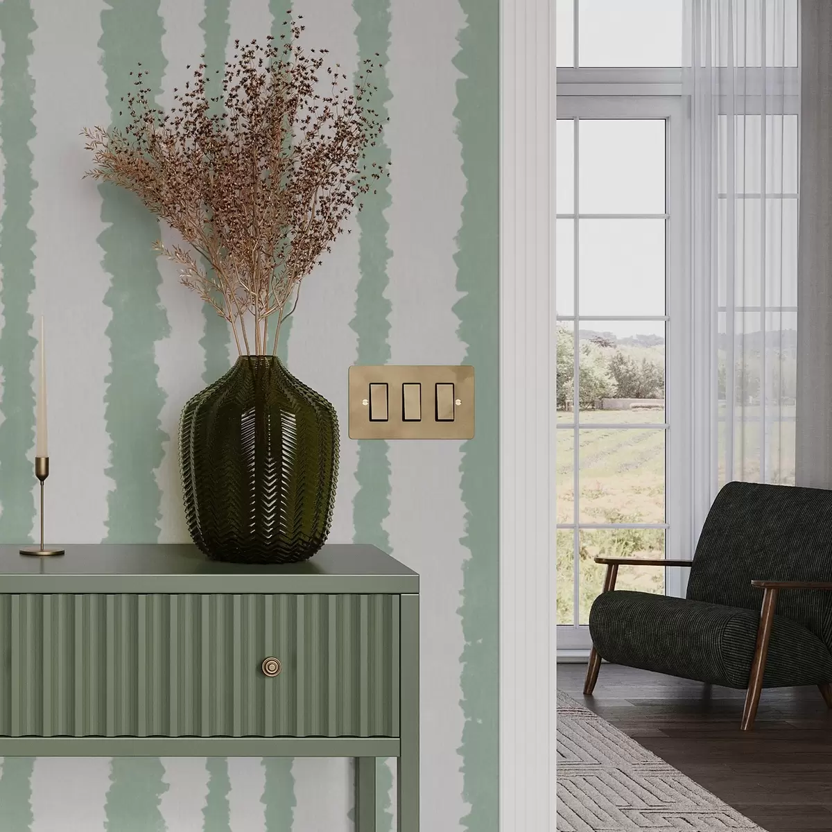 Papel pintado Rayas desiguales de color menta sobre fondo blanco a00510