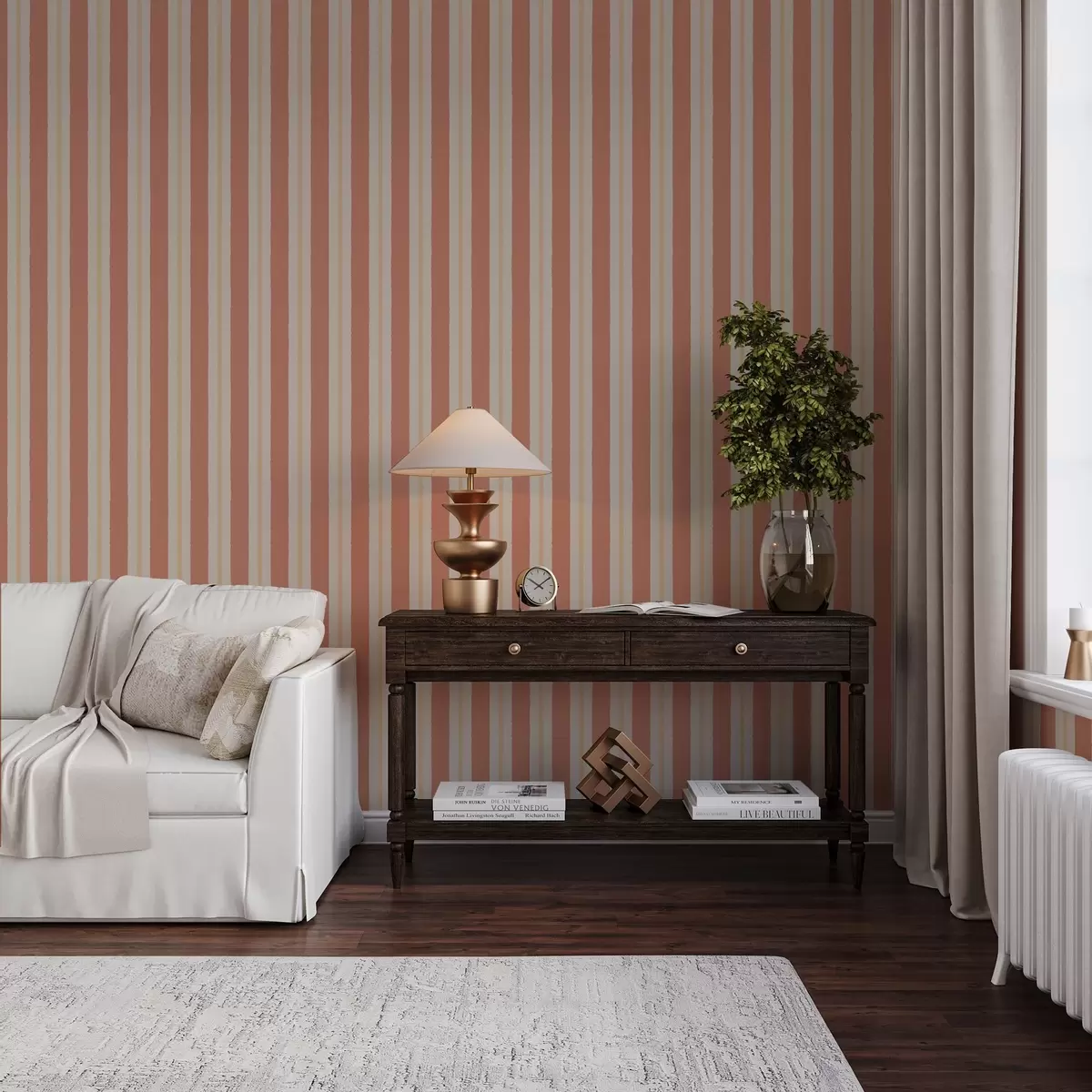 Papel pintado Rayas terracota brillantes con toques beige a00515