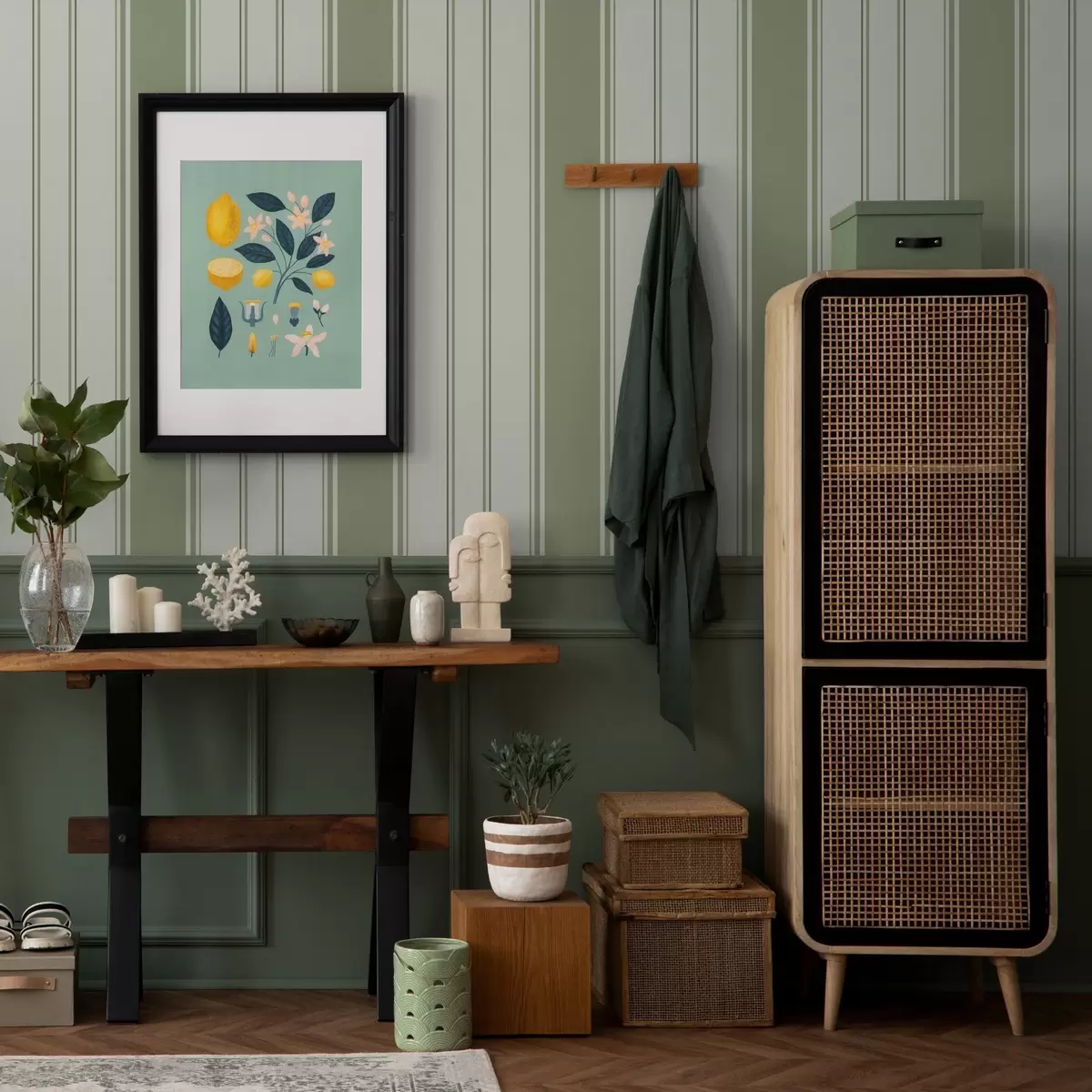 Papel pintado Fondo crema con rayas anchas verde claro a00561