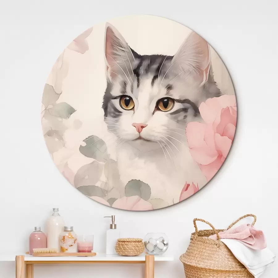 murales de pared Gato entre rosas r45673
