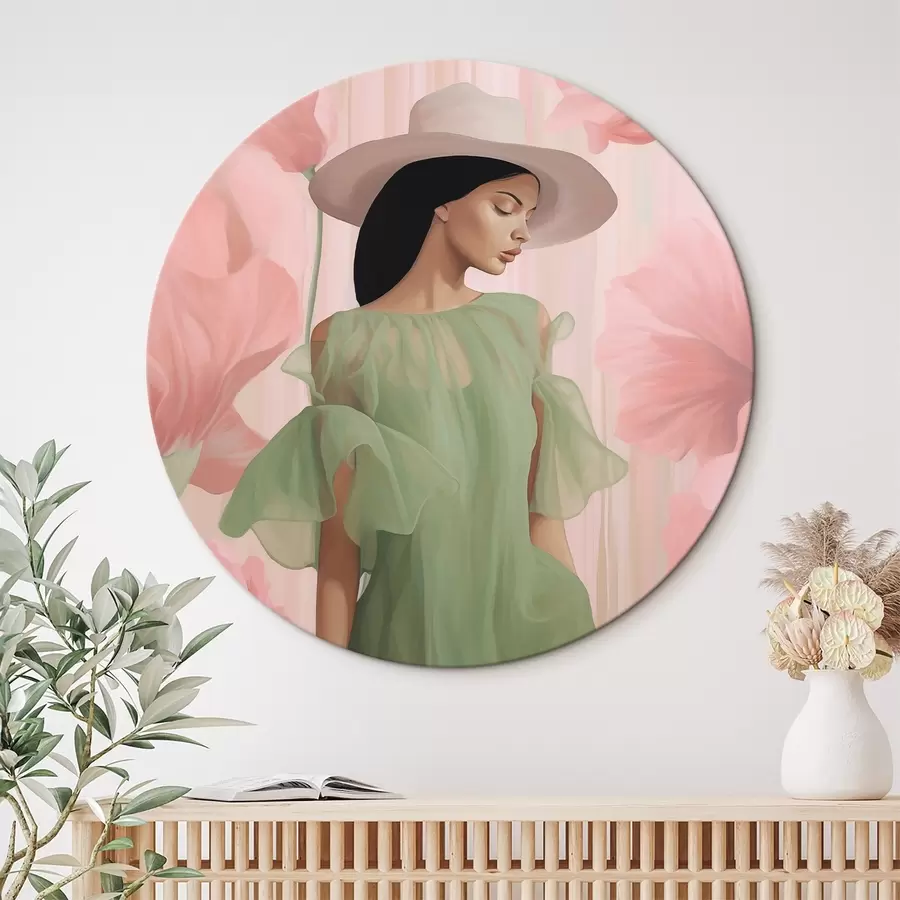 murales de pared Chica con sombrero entre flores r45678