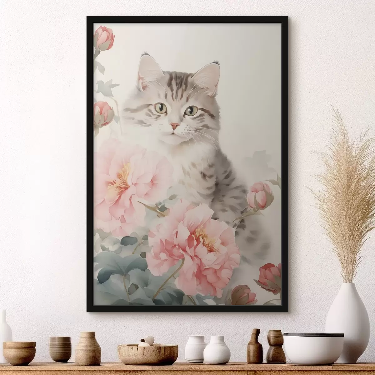 Poster Gato entre flores f45674